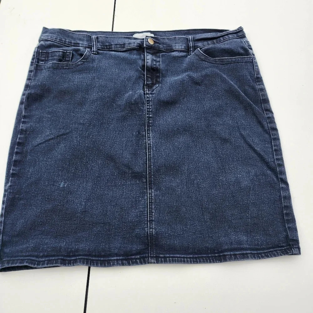 The Main Street Exchange Washed Black Denim Skirt Stretch Pencil Women's Sz 20